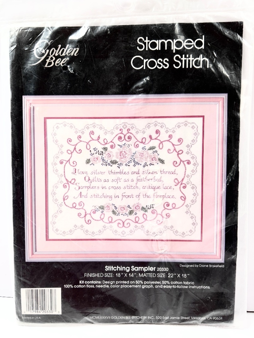 NIP Golden Bee Stitching Sampler #20330 Stamped Cross Stitch 18x14 Finished Size